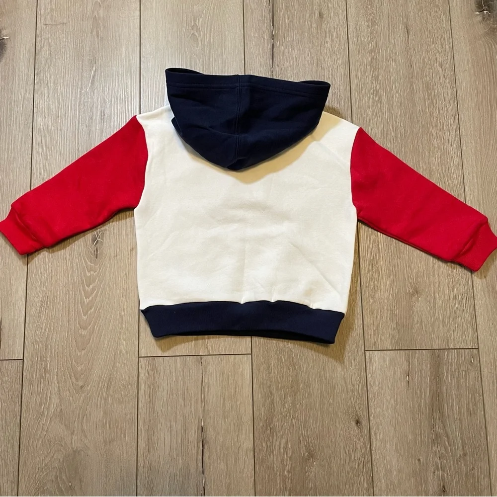 Baby GAP Toddler 3T Cozy Warm Colorblock Logo Hoodie Classic Red White Blue‎